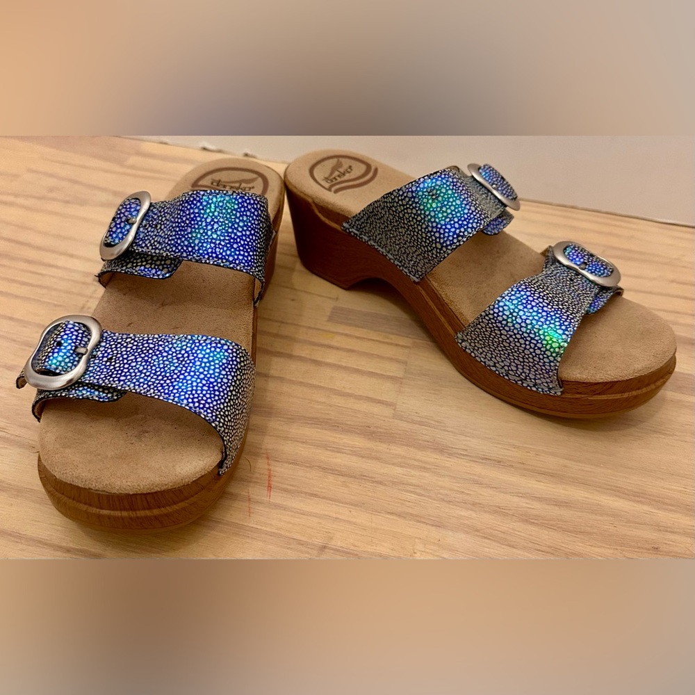 Dansko Women's Shimmering Blue & Silver Mules